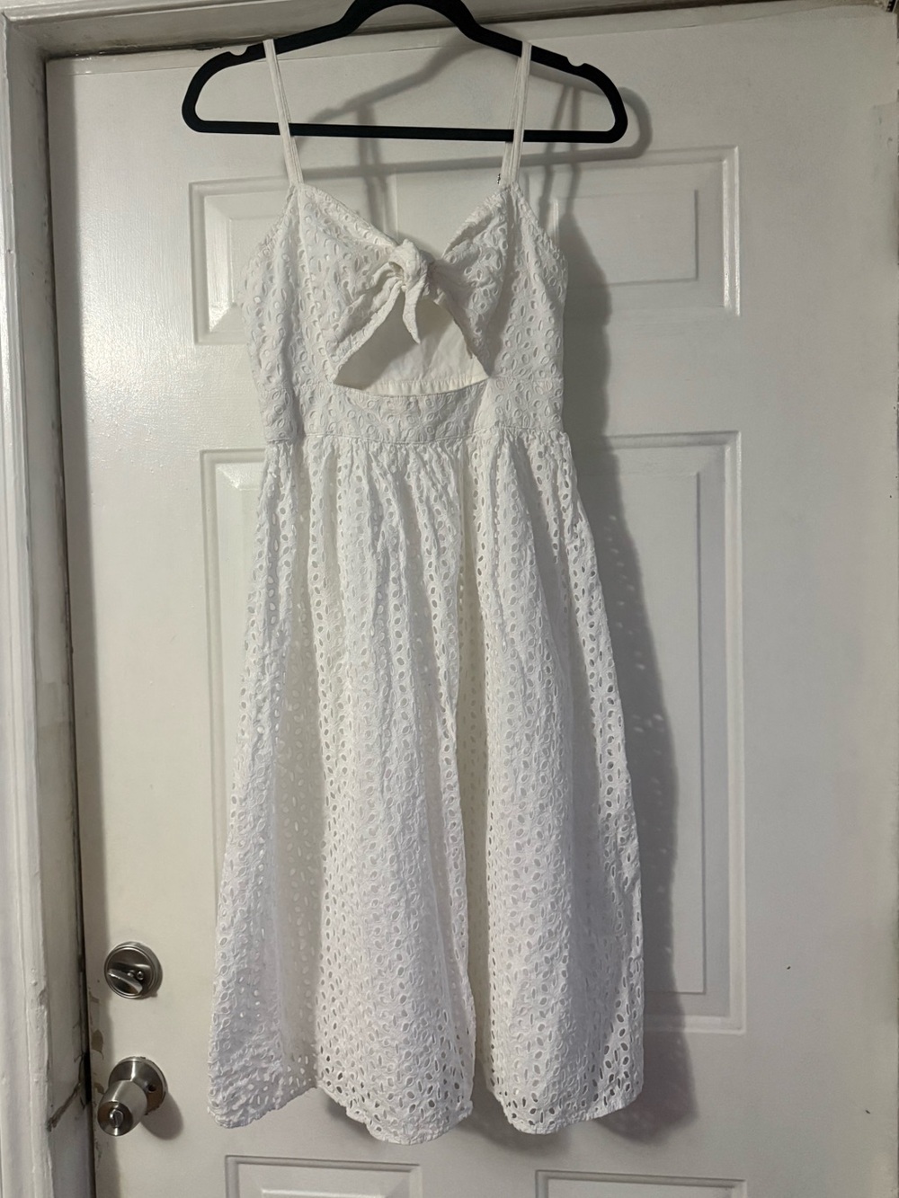 MICHAEL Michael Kors White Eyelet Tie Front Cutout Midi Dress Size 2 - Picture 2 of 10